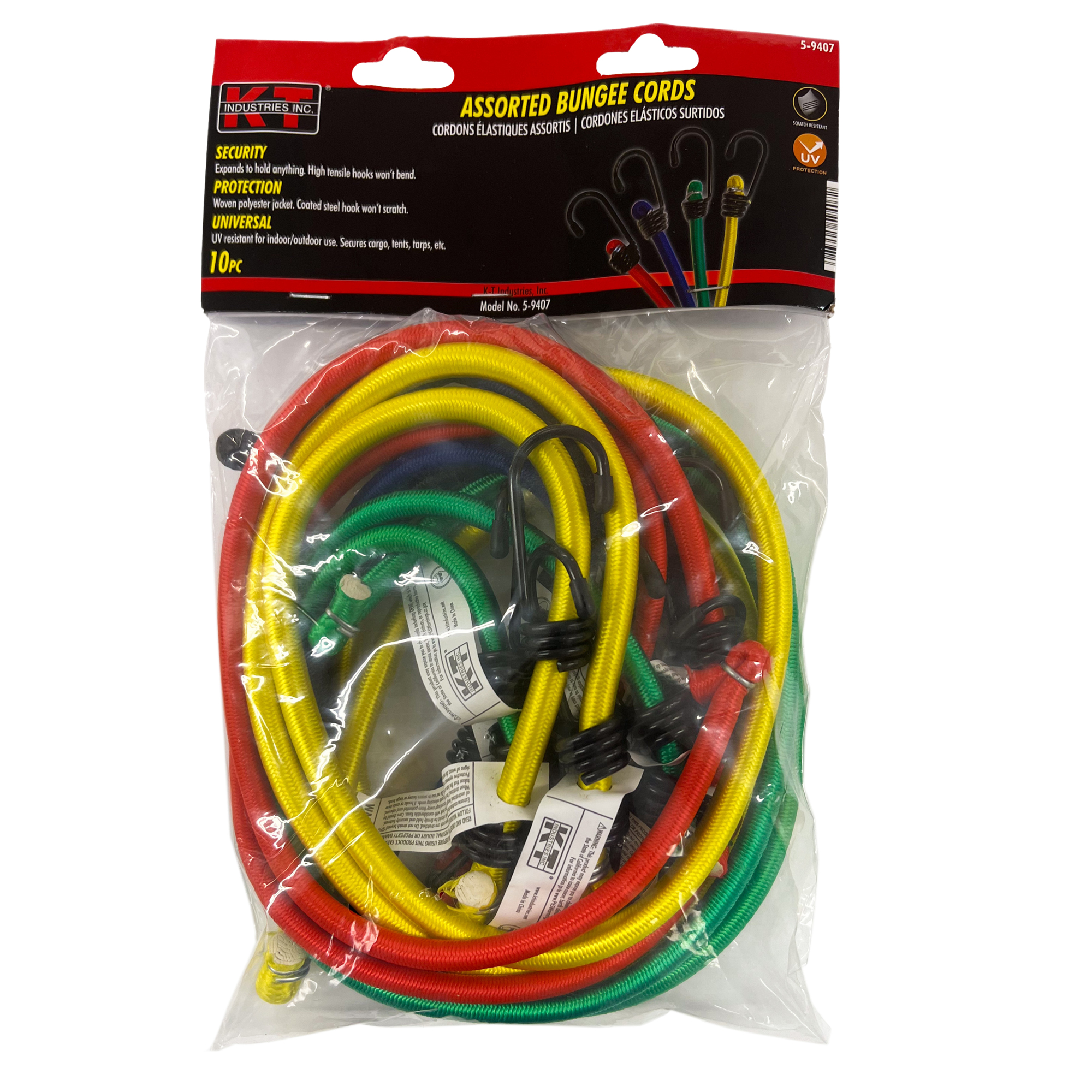 K-T Industries Bungee Cord Assortment — 10-Piece, UV-Resistant, Model# 5-9407